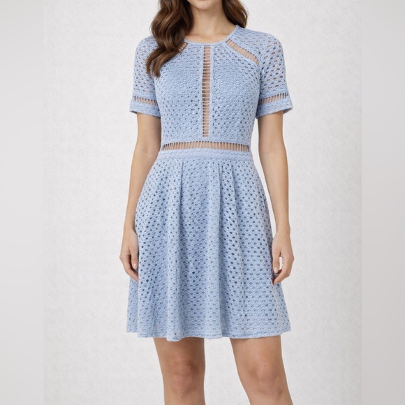 Aqua Dresses & Skirts - Aqua Blue Lace Dress with Crochet Detailing